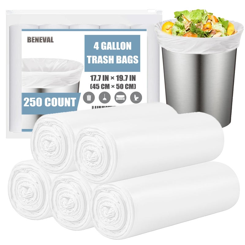 Beneval 4 Gallon Small Trash Bags, 250 Count, Unscented, Transparent, Durable, Ideal for Bathroom, Kitchen, Office, Bedroom - Image 1